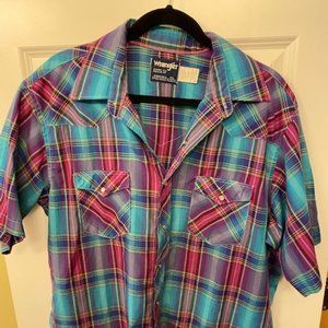 Vintage Wrangler western wear pearl snap size 17.5 neck